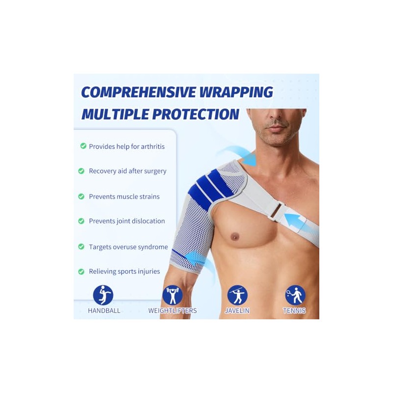 Adjustable Shoulder Support Breathable for Sports (Gray-Blue, L)