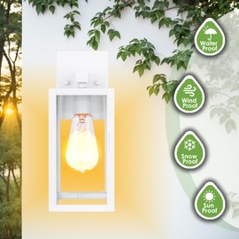 GRUENLICH Waterproof Large Outdoor Wall Lanterns, Modern White Porch Sconces with Clear Glass Shade, E26 Socket Max 60W, IP65 Rated, Metal Frame, for Patio, Front Door, Entryway, 2-Pack