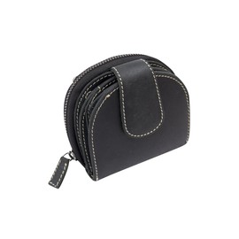 LEAS XXL Women's Semicircular Purse for 12 Credit Cards Used Look with Gift Box Genuine Leather Vintage Collection 10.5 x 9.5 x 3 cm (W x H x D), black, Women's purse