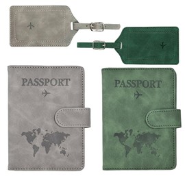 Lguaquanx Pack of 2 Passport Holder with 2 Luggage Tags, Passport Holder for Men and Women, Leather Passport Cover, Passport Organiser, Passport Protective Cover for Bank Cards, Credit Cards, /,