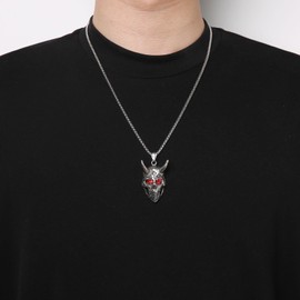 HZMAN Skull Necklace for Men Stainless Steel Gothic Devil Goat's Horn Demon Satan Baphomet Skull Pendant Jewelry Gift