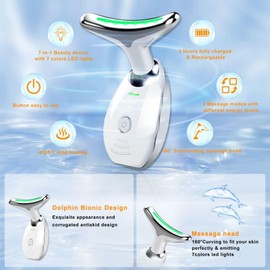 Bestechy Neck Facial Massager, 7 Color Led Face Neck Massager for Skin Care, Multifunctional Facial Skin care tools, Facial and Neck Device with Vibration,at Home