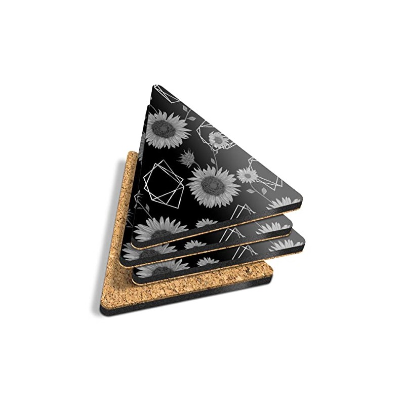 4 x Triangle Coasters - BW - Sunflower Terrarium Plant