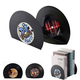 Retro Vinyl Record Design Bookends Decorative Bookends for Vintage Lovers,Modern Book Ends for Shelves,Fancy Modern Decorative Book Accessories to Hold Books Firmly on Bookshelf