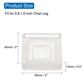 uxcell 4pcs 2x2 in Rubber Furniture Caster Cups Square Chair Leg Floor Protectors Non-Slip Furniture Pads Grips Stoppers for Hardwood Floors, Transparent (Fit 0.8-1.6 Inch Chair Leg)