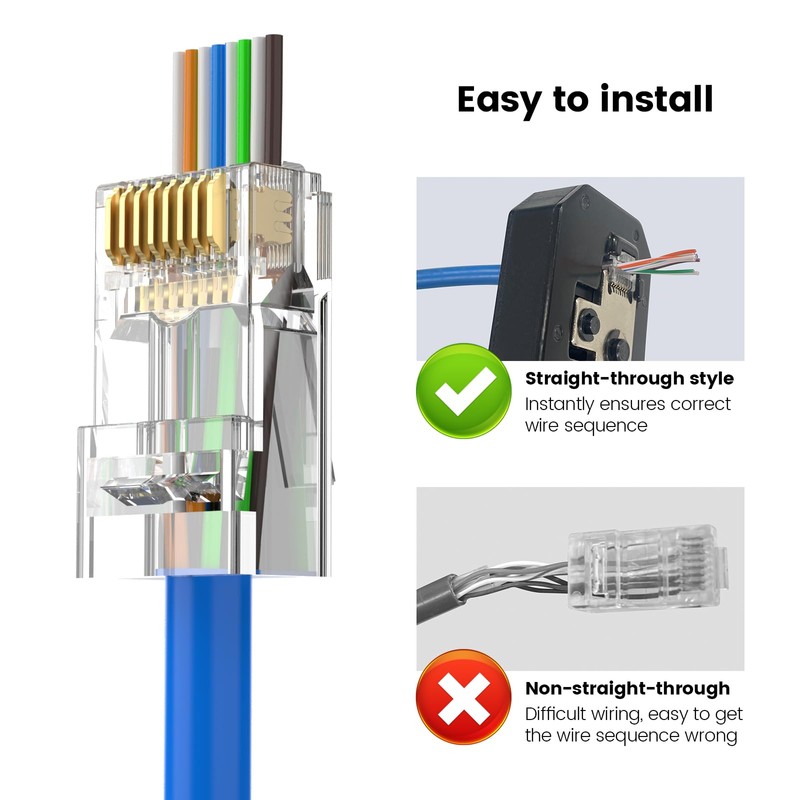 MOGOOD RJ45 Straight Connector, Pack of 10 Cat 6 Unshielded