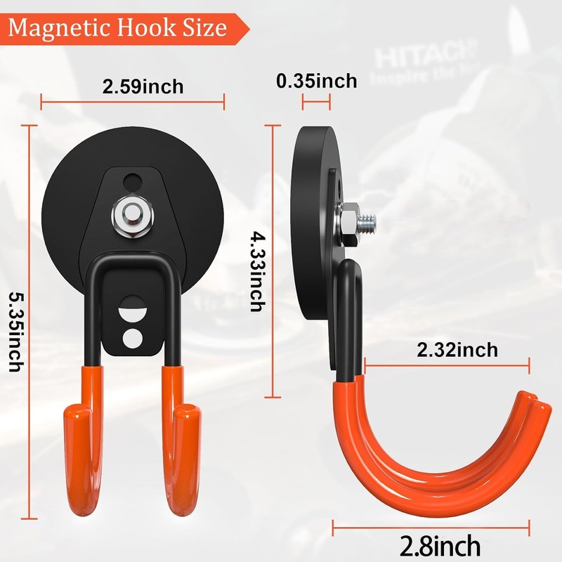 2 Pack Magnetic Garage Hooks Heavy Duty,Garage Storage Hooks,Wall Mount