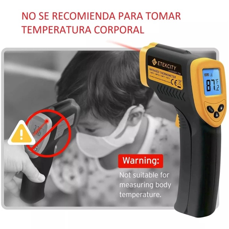 ETCity Termometro Digital Medidor Temperatura 380 Celsius Infrarroj