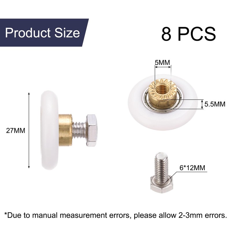 uxcell 8 Pcs Shower Door Rollers, 27mm Dia Bathroom Glass