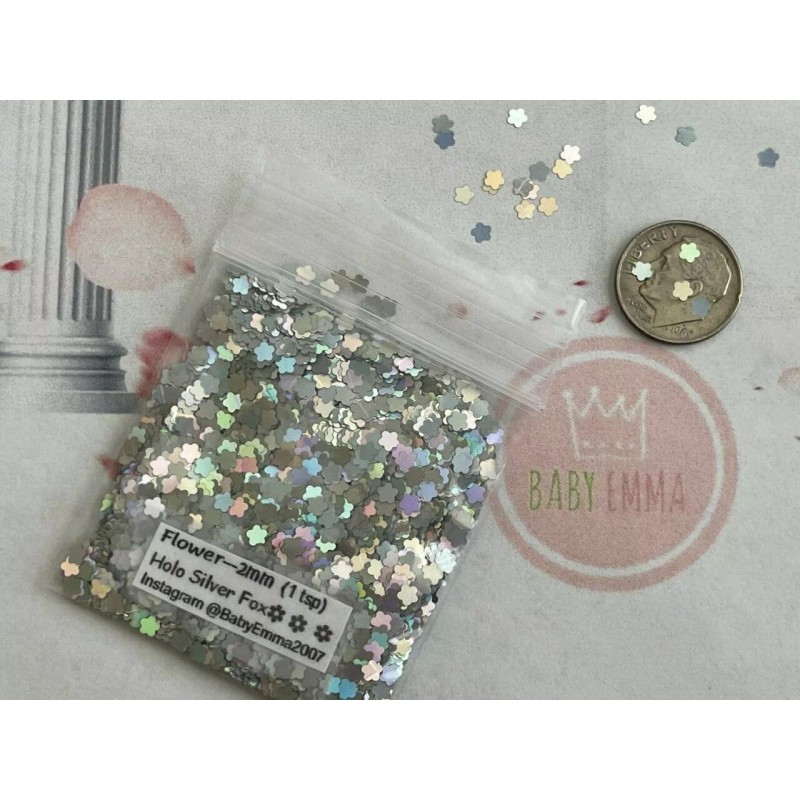 Baby Emma 2007 Solvent Resistant Holo FLOWER shape Glitter (Silver)