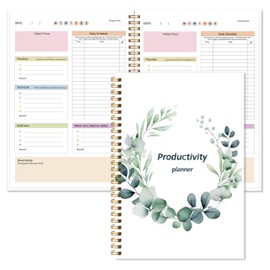 ADHD Daily Planner with Hard Cover & Colorful Sheets Inside,Productivity Planner Task Management Organizer for Neurodivergent Adults Focused for Men & Women - 7" x 10" Green Leaves