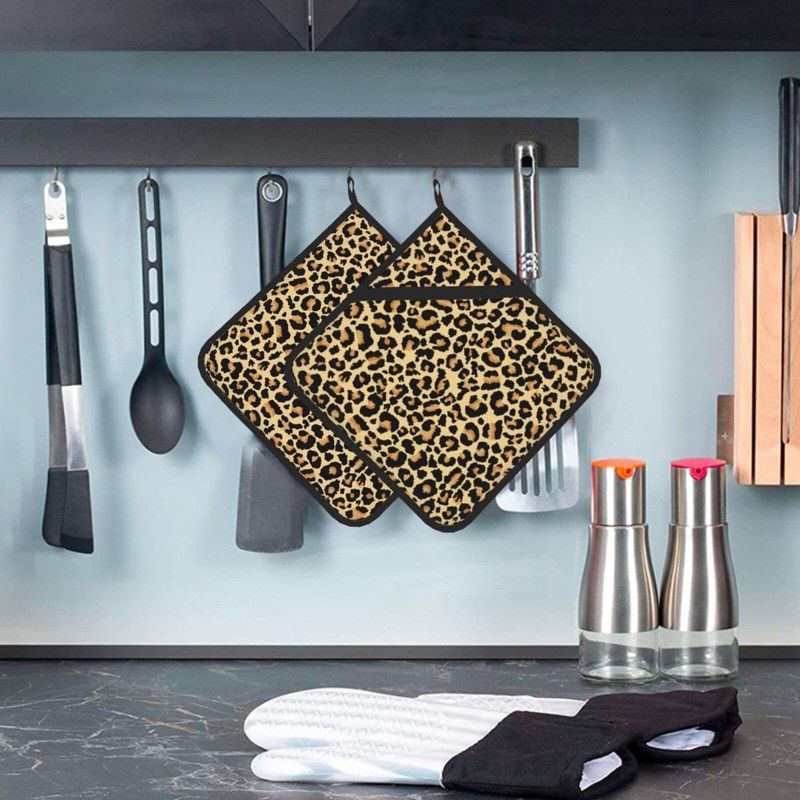 Pot Holders 2PCS Brown Leopard Print, Animal Skin Potholder for