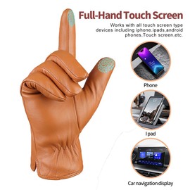 MGGMOKAY Men's Cashmere Lined Leather Gloves, Tan (touchscreen)