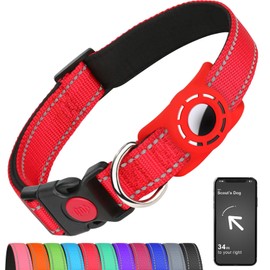 Erbine Airtag Dog Collar for Small Dogs, Reflective Dog Collars with AirTag Holder, Soft Padded & Safety Locking Buckle, Nylon Pet Collar Adjustable for All Breeds, Red