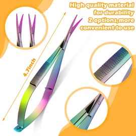 2 Pieces 4.7 Inch Stainless Steel Spring Scissors Embroidery Sewing Snips Scissors Eyebrow Trimming Scissor Curved Tip Thread Scissor for Ear Nose Mustache, 2 Styles (Dazzling Color)