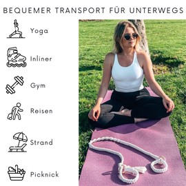 Macraben Cotton Carrying Strap for Yoga Mat - Adjustable Macrame Universal Belt, White, 185 cm