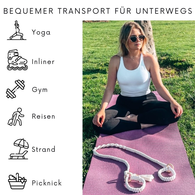 Macraben Cotton Carrying Strap for Yoga Mat - Adjustable Macrame