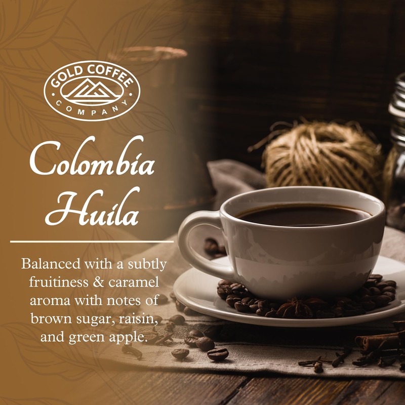 Gold Coffee | Premium Colombia Huila, Medium Roast, Whole Bean