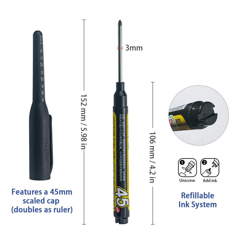 NORXUAZE 2pcs black Long Nib Deep Hole Marker Pen -