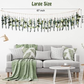 Juexica Fall Artificial Eucalyptus Wall Hanging Boho Decor with LED Light Bedroom Wall Farmhouse Nursery Decor with LED String Lights for Fall Home Office Bathroom Kitchen(Green)