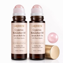 Cyperus Rotundus Oil Serum Roll-On with Rose Quartz, Cyperus Rotundus Oil for Hair Removal Care, Cyprus Rotundus Oil, Non-Greasy Skin Smoothing Serum, 60 ml (2PCS)