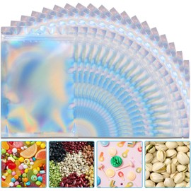 ANZNKU 50 Pack Holographic Bags, 5" x 7" Resealable Small Baggies, Foil Pouch Rainbow Color Packaging Bags for Small Business, Plastic Zipper Bag for Food Storage Candy & Jewelry Packaging