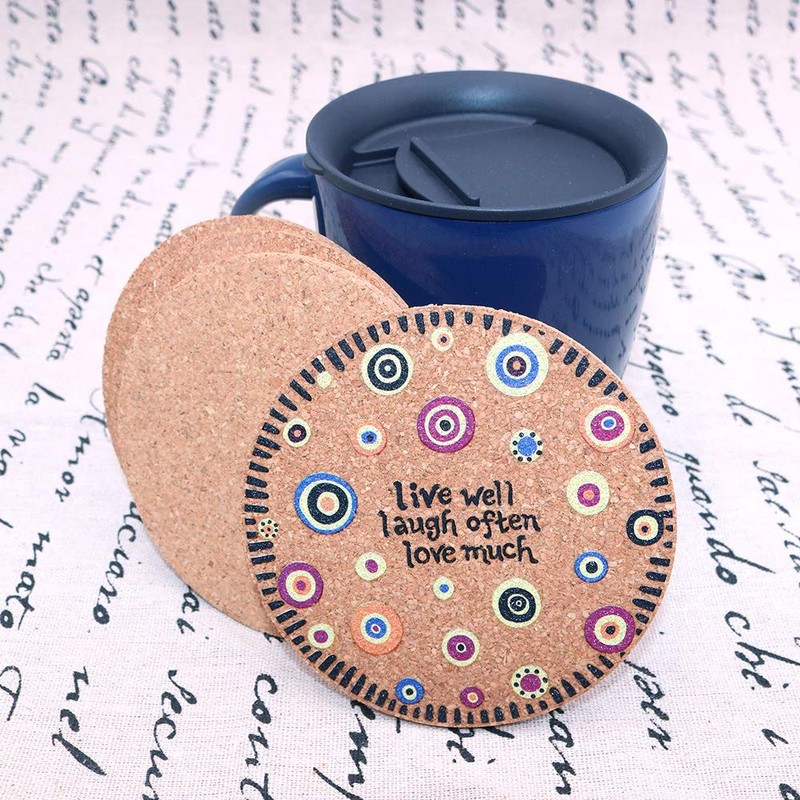 Shiwaki 4 Pack Diameter 4" Cork Round Coasters Set Reusable
