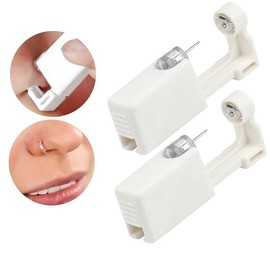 Disposable Sealed Nose Piercing Gun Kit Tool Self Nose Piercing Gun Ear Piercing Gun With 316L Stud Bone With Gem 1PC (Black Gem)