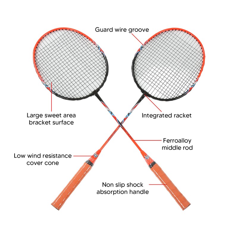 2 Player Badminton Racket Set Ferroalloy Integrated for Beginner Amateur