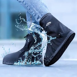 JEVRKAPZ Waterproof Shoe Covers Waterproof Overshoe Reusable Foldable Rain Boot Shoe Protectors Non-Slip Rain Snow Shoe Covers Water Resistant Unisex Rain Gear (Black-L)