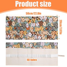 GXGM 48 Holes Canvas Pencil Roll Roll Pencil Case Canvas Pencil Wrap Pencil Roll Pencil Case Roll Cat Cartoon Pattern for Watercolour Pencils Colouring Pencils Pack of 1, bronze