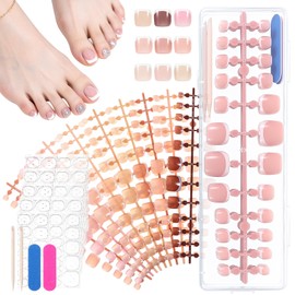KFHENSOMR French Tip Press on Toenails, 216pcs Pink Soft Gel Toenail Press Ons with File Manicure Stick, Short Square Pink Fake Toenail, Chip-Free Lightweight Presses on Toenails for Women(9 Colo