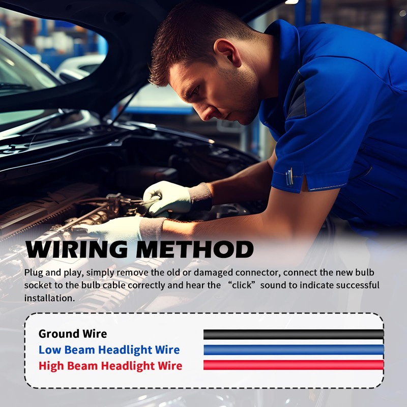 2PCS Headlight Wiring Harness,9007 9004 HB1 HB5 3 Pin Ceramic