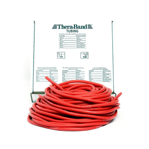 TheraBand resistance hose, 7.5 m (25 ft.), Red, medium resistance, professional elastic latex tube for upper and lower body, body exercises, physiotherapy, Pilates and rehab