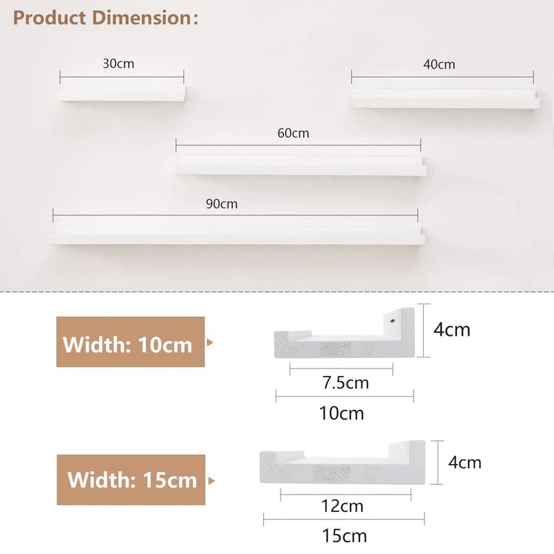 Gieanoo Wall Shelf, White, 30 cm, Picture Shelf, Solid Oak,