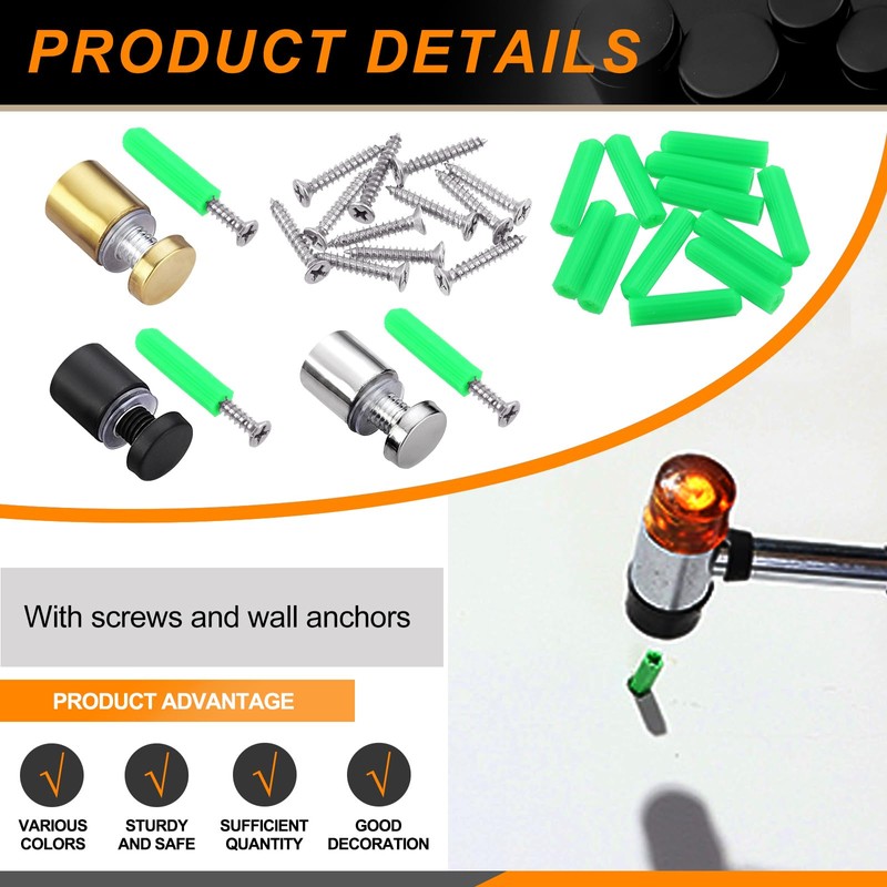 Rustark 12 Sets 1/2" x 1" Black Stainless Steel Standoff