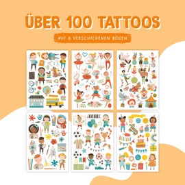 Papierdrachen 100 Children's Stick-On Tattoos from Germany – Tattoos with Activities and Other Child-Friendly Designs – as Birthday Gift Bags – Vegan – Diversity – Set 14