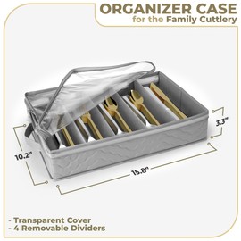 Sorbus Flatware & Utensil Storage - Gray Fabric Chest Box for Storage and Organizing Utensils, Silverware, Flatware, Cutlery - Silverware Organizer Container with Zipper Clear Lid & Adjustable Divider