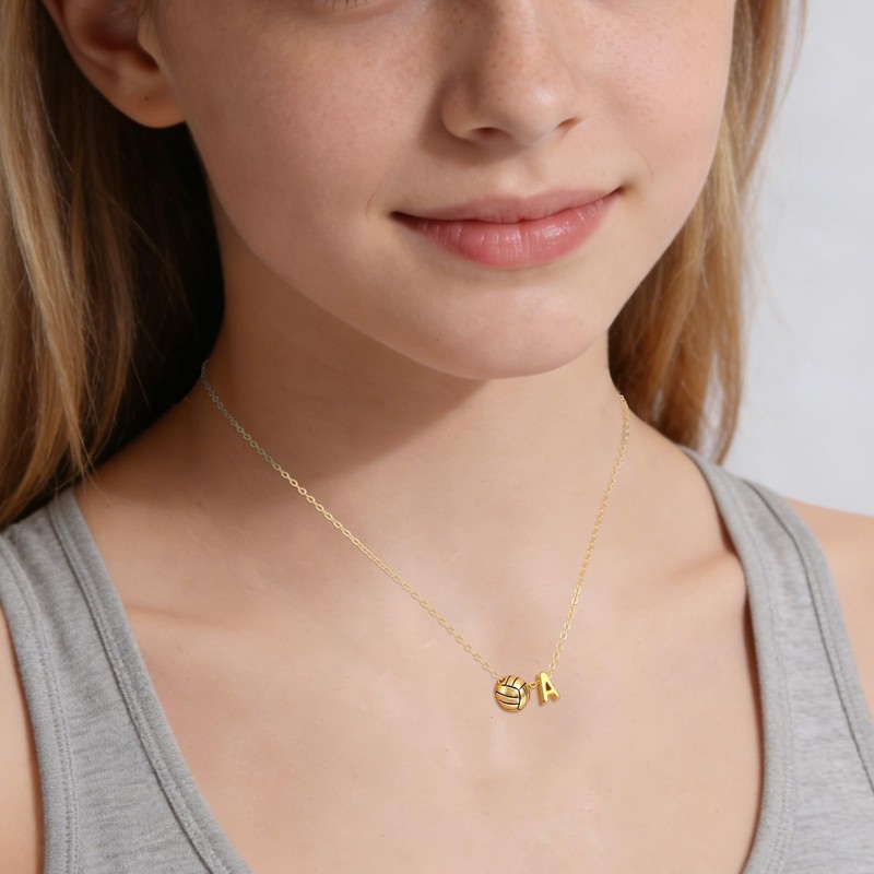 LUIOUS Volleyball Initial Necklace for Women - A-Z Letter Design,