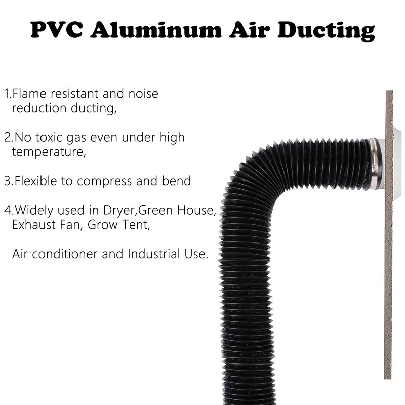 CABAX 4 Inch 5 Feet Air Ducting, Flexible Black Aluminum