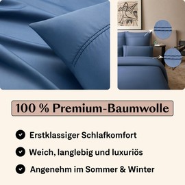 Amqua SORA Mako Satin Pillowcase 40 x 80 cm, Cotton (Set of 2), Blue with Embroidery, Satin Cushion Cover 80 x 40 cm, 40 x 80 cm, Cushion Cover, Soft Like Silk Pillowcase 40 x 80 cm, Mako Satin, 40 x