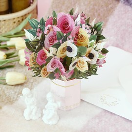 Sea Team Pop Up Card - 3D Bouquet Greeting Card for Birthdays, Anniversaries, Teachers, Thank You - Includes Blank Envelope (Rose)