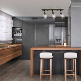 GLOBE Electric 59798 3-Light Track Lighting, Wood Toned and Matte Black Finish, 25 inch, Clear Glass Shades, Adjustable Heads, E26 Base, Dimmable, Rustic Modern Style