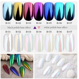 Chrome Nail Powder - 7 Colors Aurora Nail Powder, Aurora Chameleon Effect, Iridescent Aurora Powder Pigment Pearlescent Mermaid Pigment Pearl Glitter Dust Kit, Nail Art Decoration