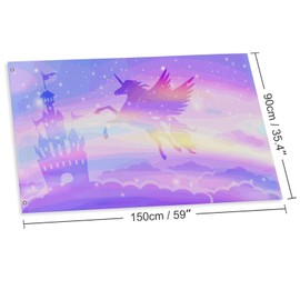 NIBABA Decorative Garden Flag Yard Banner Magic Castle Unicorn Print All Seasons Holiday Welcome Flag Lawn Hanging Decoration 3x5ft