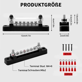GIONAR Pack of 2 Busbar 12V-48V DC Bus Bars Distribution Block Busbar 150A Power Distribution Block with 6 x M4 Connection Bolts for Cars Motorhomes Trucks Vans Yachts Boats