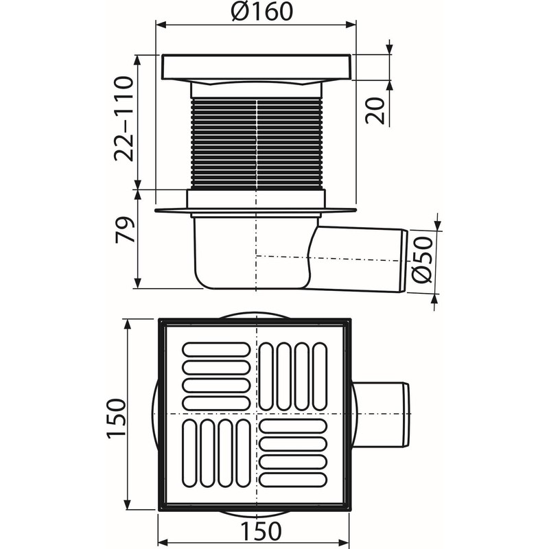 Floor Drain 150 x 50 Horizontal Stainless Steel Shower Bath
