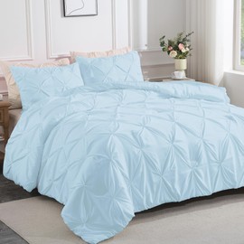 Andency Light Blue King Size Comforter Set (104x90Inch), 3 Pieces Soft Lightweight Western Modern Pinch Pleat Bedding Comforters, All Season Warm Down Alternative Bed Set for Boys Men Adults
