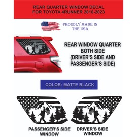 Compatible with Toyota 4Runner (2010-2023) | Precut Sasquatch Bigfoot Mountain Forest Scene Window Decals | Proudly Made in The USA | Matte Black (US Flag Bigfoot Mountain)