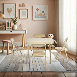 Homy Casa Folding Table and Chairs Set for Kids Dining Room Daycare and Classrooms, Children's Activity Table and Chairs Set, Space Save (Camel, 5 Piece)